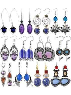12 Pairs Vintage Boho Turquoise Dangle Earrings Set | Western Cowgirl Jewelry